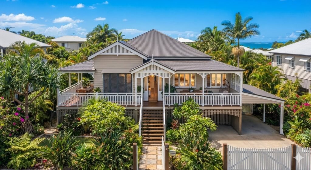 Custom blinds and shutters on a Queenslander home in Hervey Bay