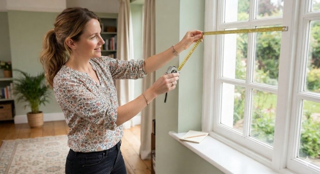 Lady measuring custom blinds