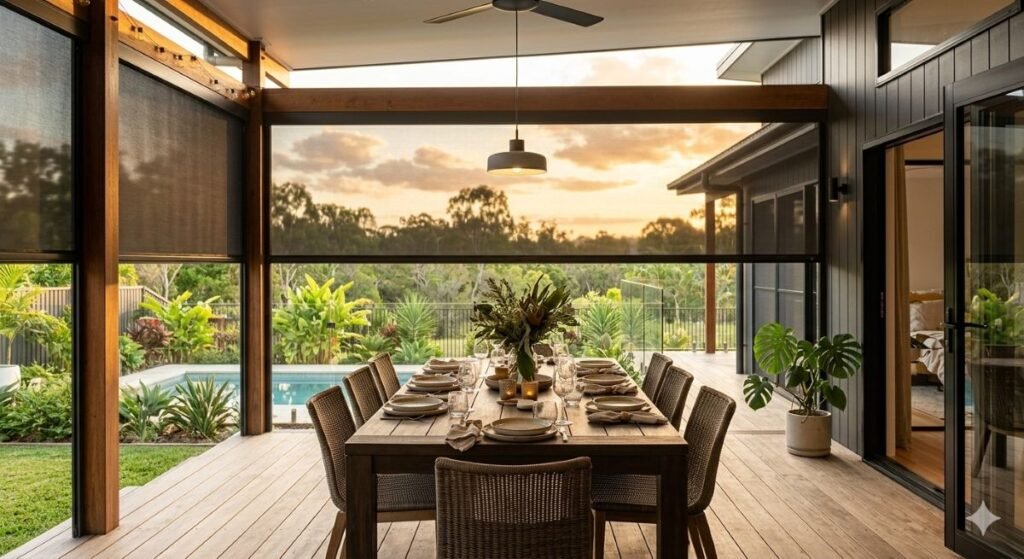 Zipscreen outdoor blinds on a Hervey Bay alfresco.